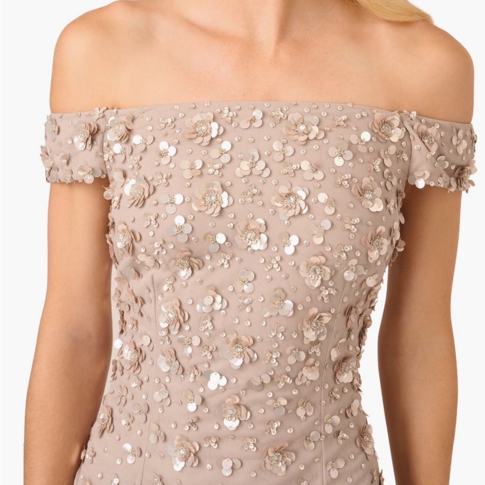 Adrianna Papell Champagne Floral Sequin Off Shoulder Gown NWT Size 2 MOB GALA - Picture 3 of 12